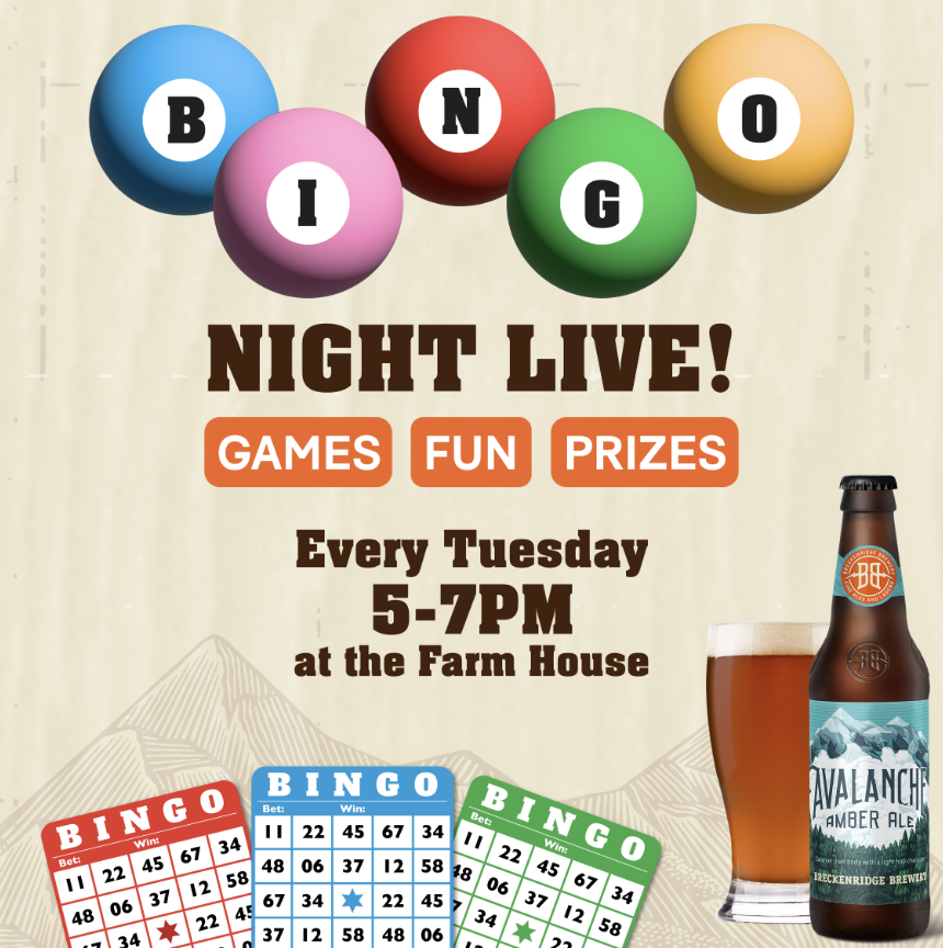 Bingo Night Tuesdays at the Farm House Breckenridge Brewery